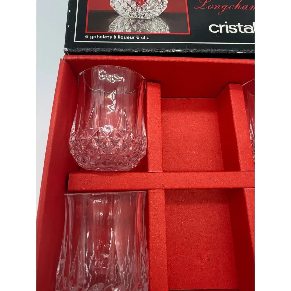 Cristal d’Arques Longchamp Crystal Shot Glasses 2 Oz Set of 6 in box New